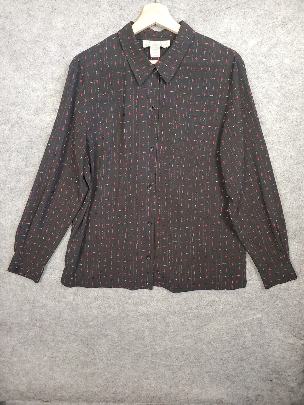 VTG Women's Norton McNaughton Size 14 Black & Red Button Up Blouse